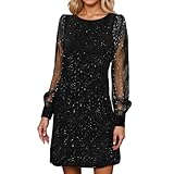 Generisch Abito da donna primavera/estate notte stellata, a maniche lunghe, con maniche a rete, Nero , XXL