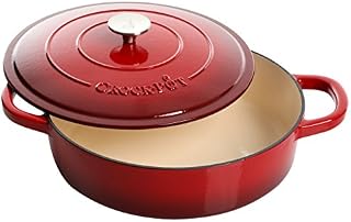 Crock Pot 112000.02 Artisan 5 Quart Enameled Cast Iron Braiser Pan, Scarlet Red