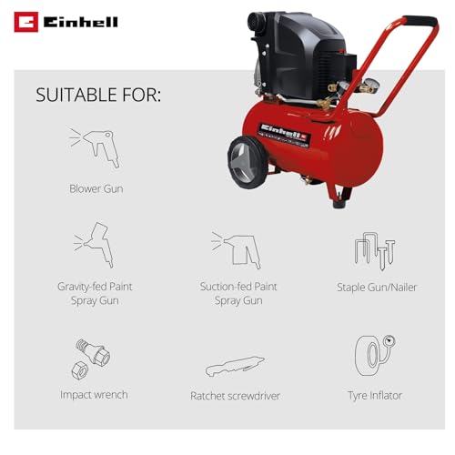 Einhell 24L Oil Lubricated Air Compressor - 10 Bar, 145 PSI, 240V, 1800W Long-Life Motor, Pressure Reducer, Safety Valve - TE-AC 270/24/10 Compressed Air Pump For Workshops, 3 Year Warranty