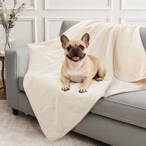 Image of LOOBANI Waterproof Dog Blanket for Couch: Spill-Proof Puppy Blankets for Small Medium Dogs Washable, Reversible Soft Flannel Pet Throw for Dog Bed, Crate, Couch Sofa Cover, Travel, 30 inch x 40 inch, Beige