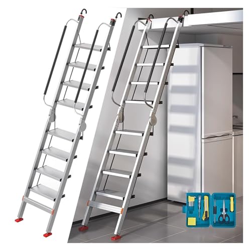 HYLYGFH Escalera de Aluminio para altillo con ángulo Ajustable de 3 Posiciones para techos, Salidas de Emergencia y Escapes de Incendios, 13 peldaños, 3,75 m