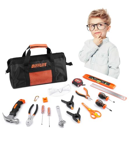 Difflife 18 Stück Handwerkzeug Set Kinder Echt, Werkzeug Kit mit...