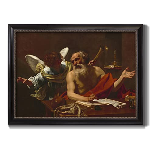 Renditions Gallery Wall Art Paintings Saint Jerome and the Angel Canvas Prints by Simon Vouet for Bedroom Dining Living Room Office Home Kitchen Wall Decor - 29X41 - Ebony & Gold Framed - LT499