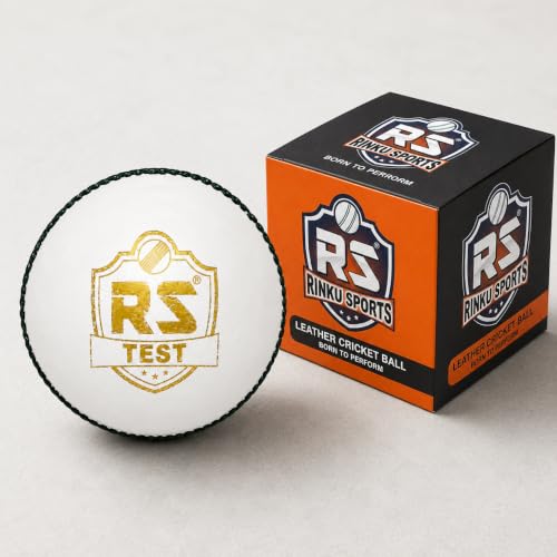 Image of R S Professional White Test 4 Piece Cricket Leather Ball Power Series Hand Stitched Ideal for T20, ODI & Test Matches (5, White)