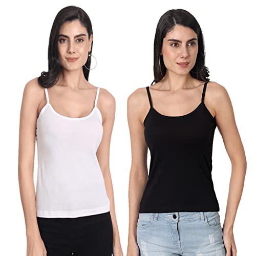 Image of Aimly Women's Regular Fit Cotton Camisole Slip Spaghetti | Combo Pack of 2