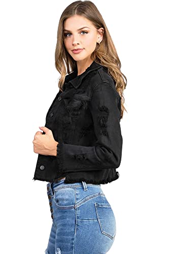 Cello Jeans Women's Juniors Heavy Distressed & Ripped Jean Jacket2