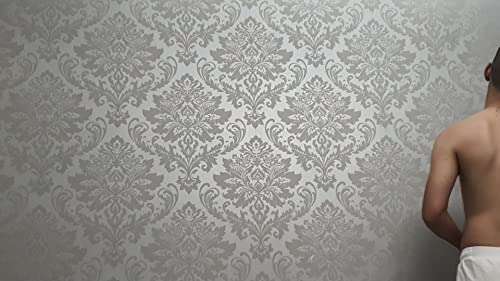 Yaretzy Peel And Stick Wallpaper 3D Silver Grey Floral Modern Damask Removable Wallpaper Bedroom Embossed Sticky Self Adhesive Wallpaper 20.8Inch X 118Inch #TOP6
