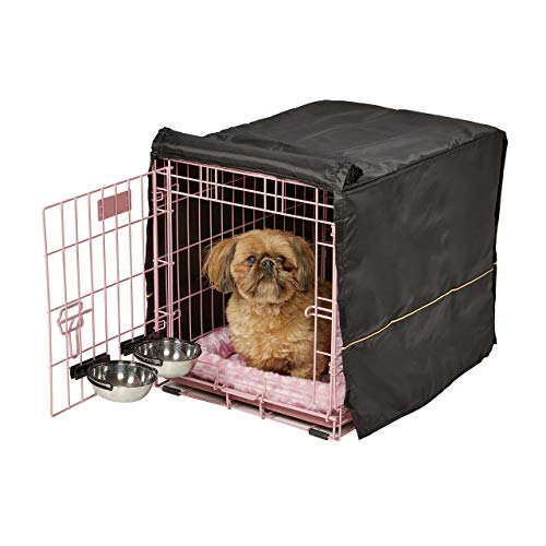 MidWest Homes for Pets Newly Enhanced Single Door iCrate 58.4cm (22-Inch) Long Dog Crate Kit, Includes Dog Crate, Pet Bed, 2 Bowls & Crate Cover, Divider Panel, Patented Features, Pink, 1522DD-KIT