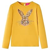 Kinder-Langarmshirt mit Kaninchen-Aufdruck Pullover Sweatshirt T-Shirt Ocker 104
