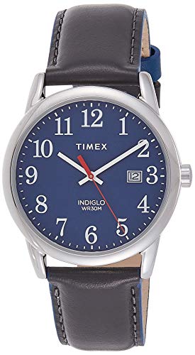 Timex Men's TW2R62400 Easy Reader 38mm Gray/Blue Leather Strap Watch