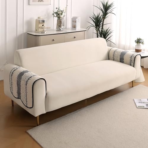 Image of HOKIPO Luxury Wavy Plush Anti-Slip Sofa Armrest Covers | 1 Pair - Pewter Grey (AR-5979-GRY*2)