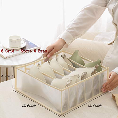 Underwear Drawer Organizer - Underwear Storage Divider Boxes -Dresser Drawer Organizers for Underwear, Socks, Bras, Stockings, Scarves Ties 3Pcs/Set Includes 6/7/11 Compartments (Beige)