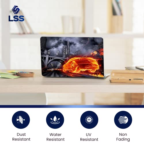 Image of LSS 17 17.3 Inches Laptop Notebook Skin Sticker with 2 Wrist Pads - Reusable Cover Protector Vinyl Sticker Cover Decal Fits 17 inch - 19 inch HP Asus Acer Samsung - Flame Racer Car Pattern