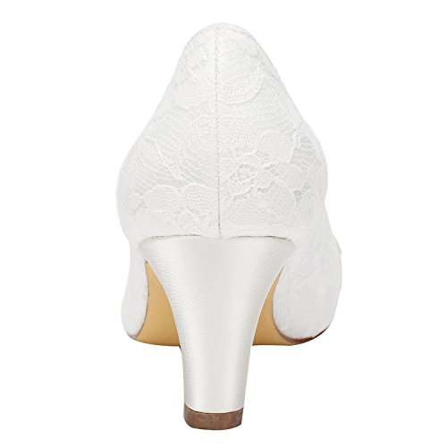 Emily Bridal Wedding Shoes Women's Satin Chunky Heel Closed Toe with Sequin Stitching Lace4