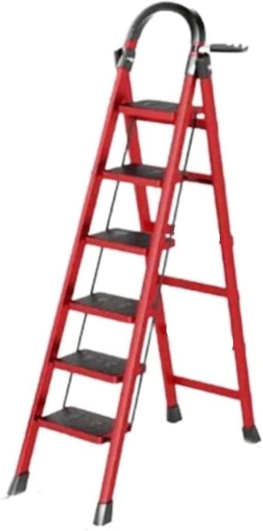 Step Ladder Aluminum Alloy Folding Ladder Multifunctional Step Ladders with Wide Steps and Armrests 330lb Folding Ladder Telescopic Ladder(Color:Rosso,Size:6-Step)