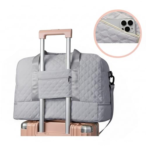 Image of WILDHORN 37 litres Nylon Travel Duffle Bag for Men & Women | 49 cm Weekender Gym Bag with Back Zipper Pocket & Trolley Strap | Overnight Cabin Luggage Shoulder Bag (Grey)