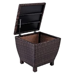 Sundale Outdoor Small Deck Storage Box with Lid, 13 Gallon Outdoor Bin Storage Container for Hose Cushion Towel, Patio Fully Assembled Brown Wicker Side Table with Storage - Rattan Sundale Outdoor Small Deck Storage Box with Lid 13 Gallon Outdoor Bin Storage Container for Hose Cushion Towel Patio Fully Assembled Brown Wicker Side Table with Storage Rattan