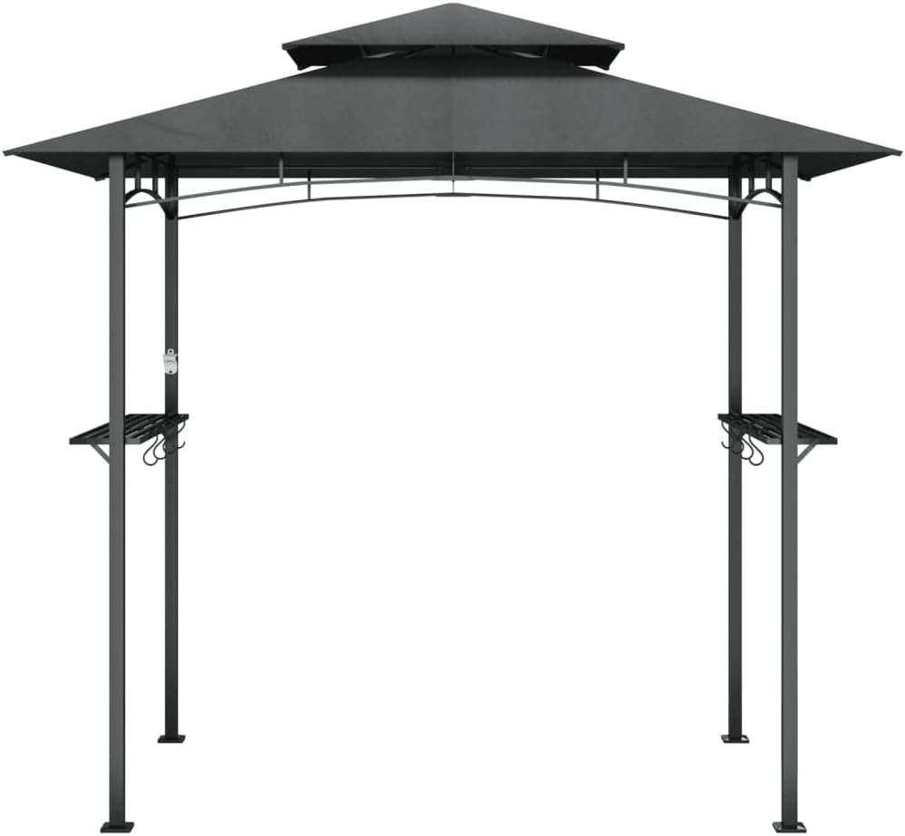 Gazebo grill antracyt, 240 x 150 x 243 cm | Dach z poliestru z powłoką PA, 2 półki boczne, haczyk świetlny i zintegrowany otwieracz do butelek
