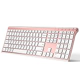 Bluetooth Keyboard, iClever DK03 Wireless Keyboard Multi-Device Keyboard, Dual Mode (Bluetooth 4.2 + 2.4G) Ultra Slim Full Size Keyboard for Mac, iPad, Apple, Connect Up to 3 Devices (Champagne Gold)