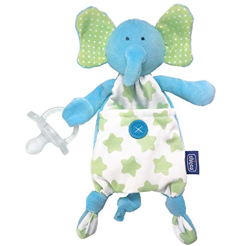 Image of Chicco Pocket Buddies Soft Pacifier Holder-Lovey, Soothing Plush Toy Animal 0m+, Elephant