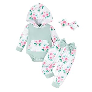 Newborn Infant Baby Girl Clothes 0-3-6-9-12-18 Months Outfits Sets Hoodie Romper + Pants + Bow Headband for Girls