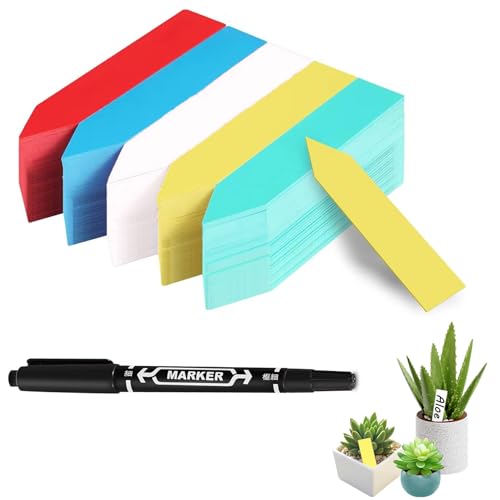 Gekamoyue Set de 100 Étiquettes pour Plantes, 10x2cm Étiquette de Jardin en Plastique avec 1 Stylo, Intempéries et Réutilisables, Etiquette Semis pour...