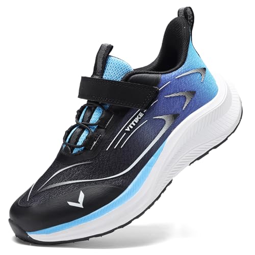 JMFCHI Boys Girls Kids' Sneakers Knitted Mesh Sports Shoes Breathable Lightweight Running Shoes for Kids Fashion Athletic Casual Shoes 3 Big Kid Black Blue 8275