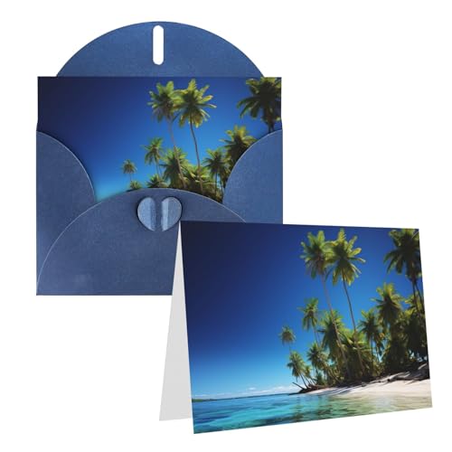 Cartes vierges anniversaire mariage remerciement motif palmier mer azur