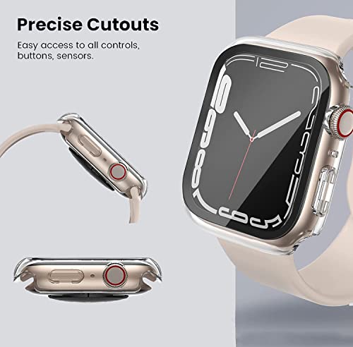 Image of 2 Pack HANKN Tempered Glass Case Compatible with Apple Watch Series 7 45mm Tempered Glass Screen Protector, Plated Hard PC Cover Full Coverage Shockproof Iwatch Bumper (45mm, Clear x 2)