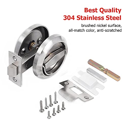 Naierdi 304 Stainless Steel Keyless Pocket Door Lock Corridor Sliding Door Lock Hidden Recessed Cup Install Door Handles Door Pulls Brushed Silver Door Hardware #TOP4