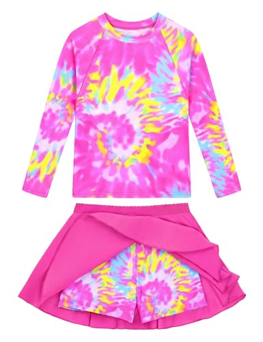 Image of Snowheart Girls Rash Guard Swimsuit Set Long Sleeve Bathing Suit Two Piece 3-12 Years