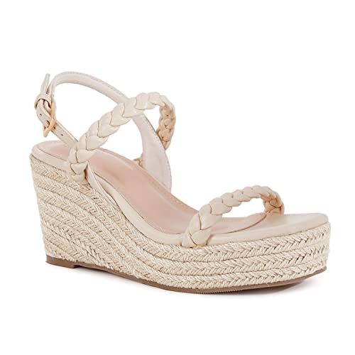 Trish Lucia Womens Espadrille Wedge Sandals Platform Braided Open Toe High Heel Ankle Strap Buckle Summer Causal Dress Shoes