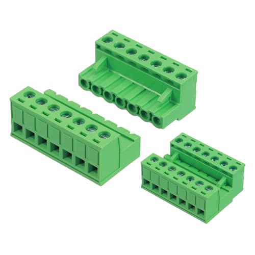 Image of sourcing map 7 Pin 5mm 0.2 Inch Pitch PCB Mount Screw Terminal Block Connector Male Female, Green
