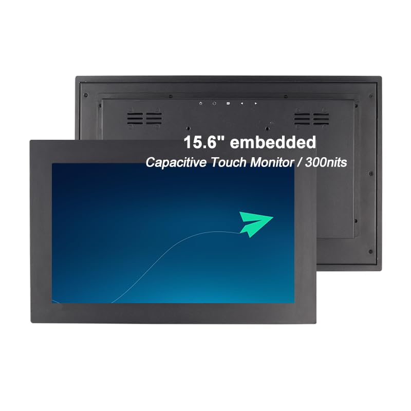 UN UNITEDTIME 15.6 Inch Industrial 10-Point Touch Monitor Open Frame, HDMI/VGA/DVI Interface, Built-in Speakers, Capacitive Touch Screen Technology