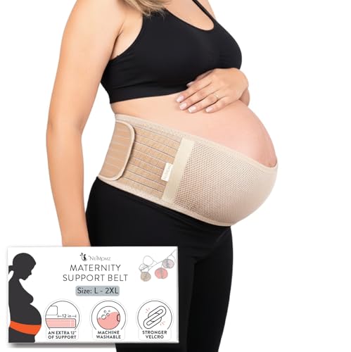 Image of Maternity Belly Bands for Pregnant Women by NuMomz | Fits L to XXL Sizes | Machine Washable Pregnancy Belly Band | Adjustable & Breathable Support Belt for Hip, Back, & Pelvic Pain Relief (Beige)