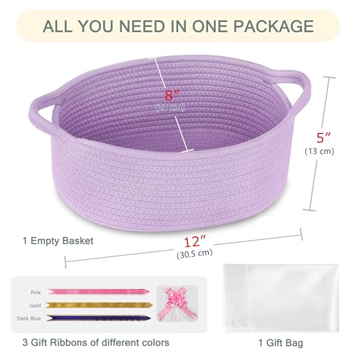 image for COMSE Small Woven Basket with Gift Bags and Ribbons, Gift Basket Empty