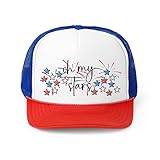 America Trucker Hat, 4th of July Hat, Summer Hat, Patriotic Hat, Red White and Blue Hat, Trendy Fourth of July Holiday Hat (Oh My Stars Red/Blue)