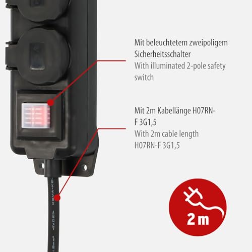Multiprise IP44 étanche extérieure Brennenstuhl 3 plots avec câble 2 mètres