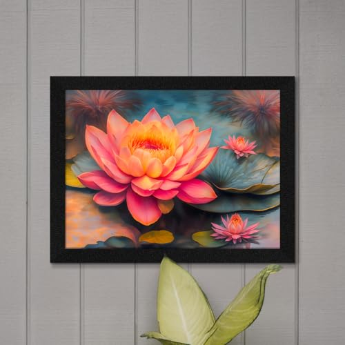 Image of ArtX Paper Bloomed Lotus Painting For Vastu, Wall Art, Lotus Painting For Wall Vastu, Wall Decor, Multicolor, Nature, 13.0 X 10.0 inch, Set of 1