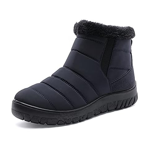MecKiss Women's Winter Snow Boots Ladies Waterproof Comfy Flats Warm Fur Lining Non-Slip Ankle Rain Booties Casual Walking Shoes Zip Outdoor Sneaker(Dark Blue UC, Numeric_3) Cover