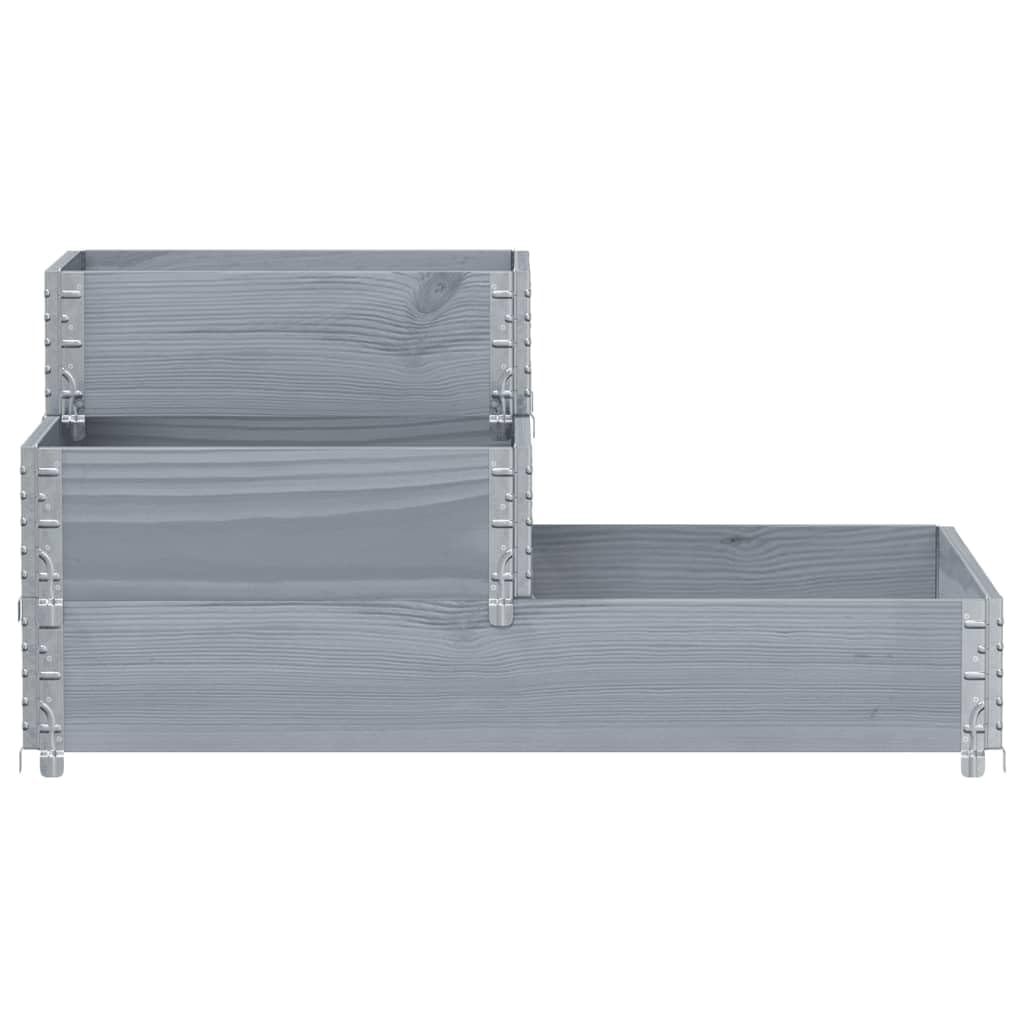 Marco para palés de 3 niveles, gris, 120 x 80 x 60,5 cm, madera maciza de pino apilable y plegable, marco para palés para transporte, almacenamiento y jardinera elevada