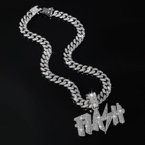 EDINGM Iced Out Silver Gold Plated Cuban Link Chain Necklace - Rhinestone Bling Miami Cuban Hip Hop Jewelry for Men2