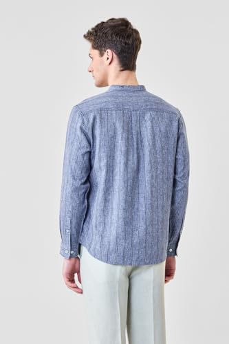 Image of SNITCH Men Casual Shirt | Regular Fit Full Sleeve Mandarin Collar Striped Design | Polyester Cotton Linen Blend & Breathable Fabric for Smart Casual