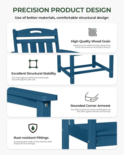 Image of Outdoor Patio Dining, All-Weather HDPE Chair Fade-Resistant, and Low Maintenance for Backyard, Garden, or Patio, Navy Blue