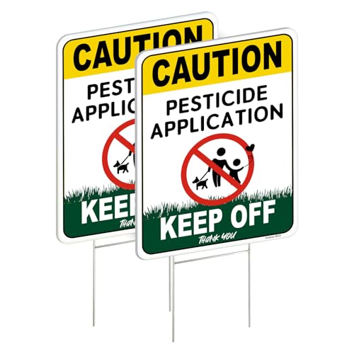 GulSoar 2 Pack Caution - Pesticide Application Keep Off Yard Sign with Metal Stakes 12.6 x 9.4 inches Corrugated Plastic Double Sided Weatherproof Easy to Mount