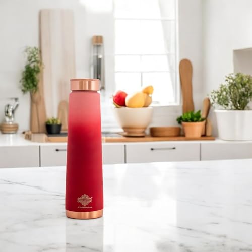 Image of INDIAN ART VILLA Pure Copper Red Pyramid Ombre Silk Finish Bottle - 800 ML, Ayurvedic Health Benefits, Ideal for Home, Office, Gym & Travel