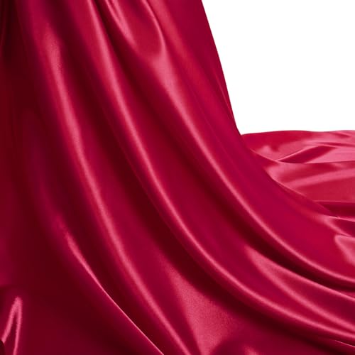 Silk Satin Fabric, 2 Yards 55\" Wide, Shiny and Soft Burgundy Charmeuse Satin Fabric for Sewing Wedding Bridal Dress Crafts