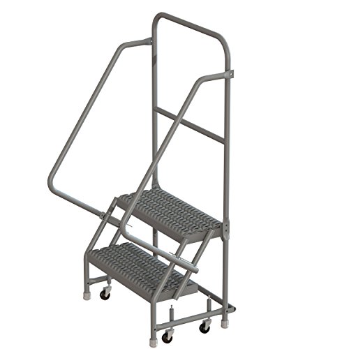 Image of Tri-Arc KDSR102162 2-Step Steel Rolling Industrial and Warehouse Ladder with Handrails and 16 inch Wide Grip-Strut Tread