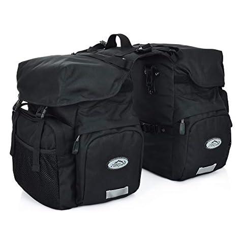 Dreamoon 50L Bike Panniers, Waterproof Bicycle Commuting Bag Saddle Bags with Rain Cover, Bike Rear Seat Bag Carrier with Reflective Trim, Cycling Organizer for Width Less Than 7 inches Rack (Black) Cover