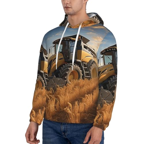 Men's Fleece Pullover Hoodie Long Sleeve Hooded Farm Tractor Harvest Sweatshirt Casual Shirts With Pockets Small Black3